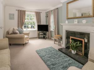 a living room with a fireplace and a television at Humble Bee Cottage in Great Driffield