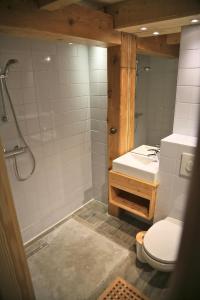 La salle de bains est pourvue de toilettes et d'un lavabo. dans l'établissement La Ferme du Douanier & Spa 5 étoiles ALL INCLUSIVE, à Ventron