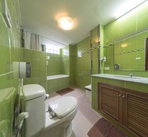 un bagno verde con un water e un lavandino di Augusta a Bangkok Altre 86 foto