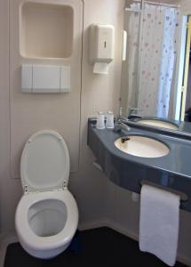 La salle de bains est pourvue de toilettes et d'un lavabo. dans l'établissement Hôtel Noctuel Blois Sud, à Saint-Gervais-la-Forêt