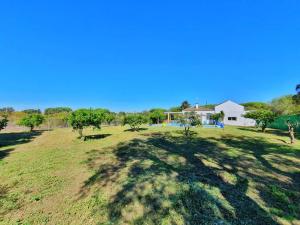 a large grassy field with a house in the background at Casa Rural El Pinar de Jesus in Arcos de la Frontera