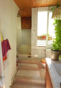 a bathroom with a tub and a toilet and a window at Very large private room with own bathroom, in Montmartre apartment in Paris