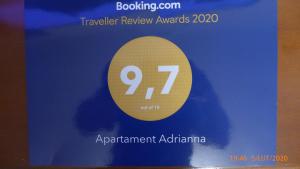 Certifikát, ocenenie alebo iný dokument vystavený v ubytovaní Apartament Adrianna