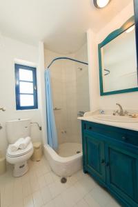 y baño con aseo, lavabo y ducha. en Litsa Holiday Home, en Kalathos