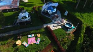 an aerial view of a miniature garden with a gazebo at Eco Domo glamping in Armenia