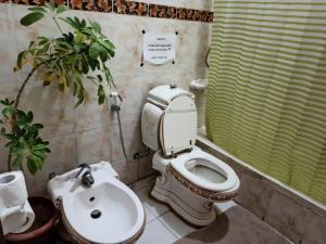 a bathroom with a toilet and a sink at The Red Rose City in Wadi Musa