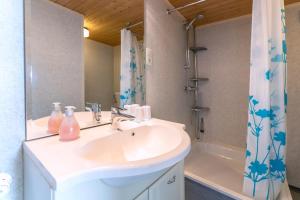 ein Badezimmer mit einem weißen Waschbecken und einer Dusche in der Unterkunft Gasthof Zum Burgkrug in Leuchtenberg
