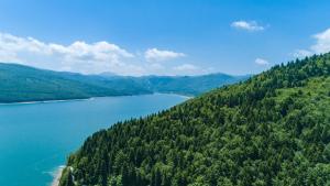 a lake with mountains and a mountain range at Hotel Bistra, Resort Mavrovo in Mavrovo