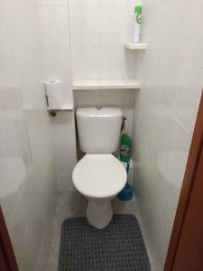 キーウにあるComfortable flat near Dnieper & 12 min. of centreの小さなバスルーム(白いトイレ、ラグ付)