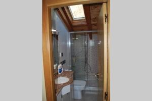 a bathroom with a shower and a sink and a toilet at Las Maticas in Molinaseca +14 photos