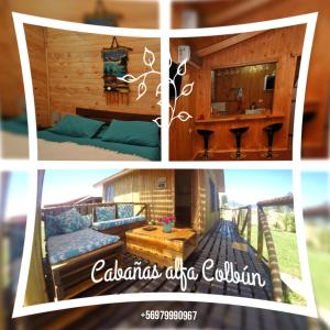 un collage de cuatro fotos de una casa en Cabañas Alfa Colbun Machicura, en Linares