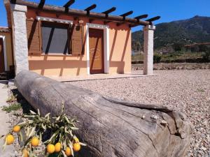 un gran tronco de madera frente a una casa en Agriturismo Donnolù, en Tertenìa