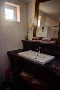 a bathroom with a sink and a mirror at Hostel Mornar in Velika Kladuša
