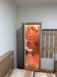 a bathroom with a shower and a toilet in it at Majestic Rooms&Apartments in Prilep