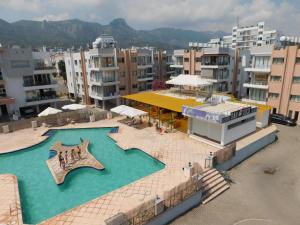 an aerial view of a swimming pool in a city at Rix Hostel in Kyrenia