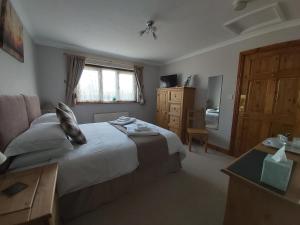 a bedroom with a large bed and a window at Chynoweth Trelash B&B in Trelash