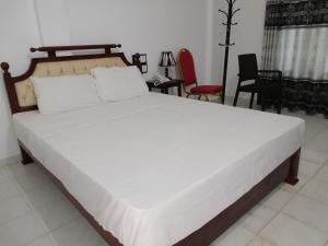 1 dormitorio con 1 cama blanca grande en una habitación en Centauria City Hotel, en Embilipitiya