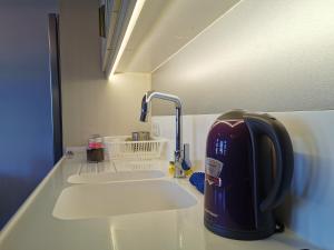 eine Küchentheke mit einer Spüle und einem Wasserhahn in der Unterkunft Ottobalat in Istanbul
