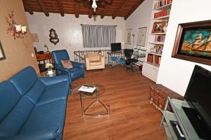 ein Wohnzimmer mit einem blauen Sofa und Stühlen in der Unterkunft Casa Ariane in Ronco sopra Ascona