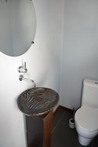 a bathroom with a sink and a toilet at Villa atypique le chat perché de Grand Anse in Petite Île