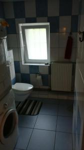 a bathroom with a toilet and a window at Apartment in old farmhouse in Bockholtz