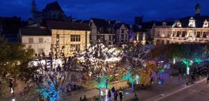 トロワにあるAu Coeur de Villeの夜のクリスマスツリーライトアップ