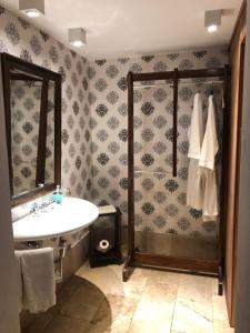 uma casa de banho com um lavatório e um chuveiro em Cruce´s Hotel Boutique em Buenos Aires