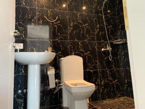 ein Badezimmer mit Toilette und Waschbecken in der Unterkunft Vila Chelsea in Ksamil + 10 Fotos