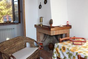 a living room with a table and a fireplace at Agriturismo Fonteverdi in Boccheggiano