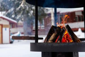 ognisko z śniegiem na górze w obiekcie Kolin Lotus Cottages w mieście Kolinkylä