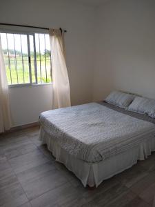 a bedroom with a bed and a large window at Quijaneando in Campo Quijano