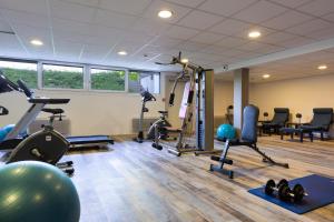 - une salle de sport avec plusieurs tapis de course et vélos d'exercice dans l'établissement Holiday Inn - Strasbourg - Nord, an IHG Hotel, à Schiltigheim