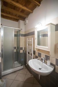 ein Bad mit einem Waschbecken und einer Dusche in der Unterkunft Scorci Di Mare in Riomaggiore