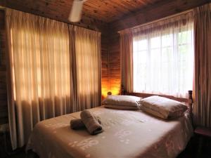 a bedroom with a bed with two pillows and a window at Viewpoint Lodge & Safari Tours in Hazyview