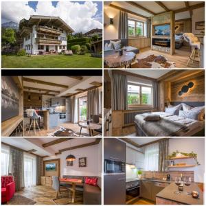 eine Collage mit vier Bildern eines Hauses in der Unterkunft Landhaus BergMoment - adults only in Ellmau