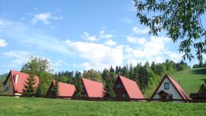 un grupo de casas con techos rojos en una colina en Pod Starym Groniem, en Brenna