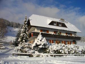 una casa con nieve en el techo en Gasthof Gangl, en Schöder