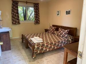 1 dormitorio con cama y lavamanos en Hostel Los Pioneros en El Calafate