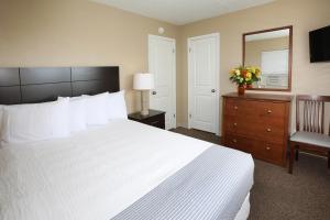 1 dormitorio con cama, tocador y espejo en Aquarius Oceanfront Inn, en Wildwood