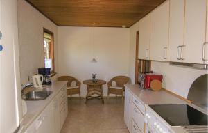 a kitchen with a sink and a table with chairs at 2 Bedroom Amazing Home In Tranekr in Lohals