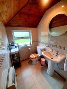 La salle de bains est pourvue d'un lavabo et de toilettes. dans l'établissement Groom's Cottage, à Moffat