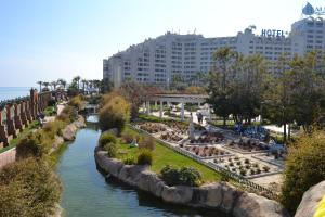 オロペサ・デル・マールにあるApartamentos Marina Parkの建物を背景に流れる川の景色