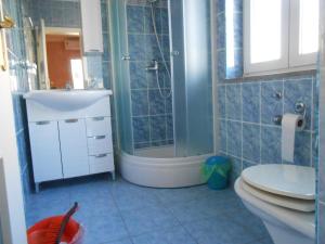 y baño con ducha, aseo y lavamanos. en Villa Apolonija, en Zadar