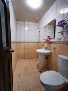 y baño con aseo y lavamanos. en Rihchun Homestay, en Hengchun