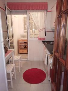 eine kleine Küche mit einem roten Teppich auf dem Boden in der Unterkunft APARTAMENTO ALFICA VUT-981-AS in Llanes