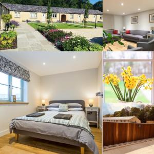 un collage de fotos de un dormitorio y una casa en Briary Cottages at Iletts Farm, en Brackley