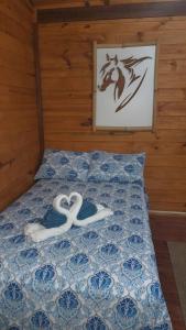 a bed with a heart and two swans on it at Ada Verde in Rio dos Cedros