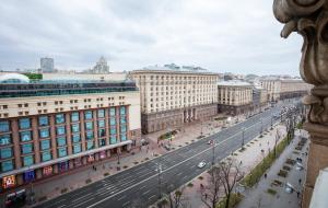 a view of a street in a city with buildings at Partner Guest House Khreschatyk in Kyiv