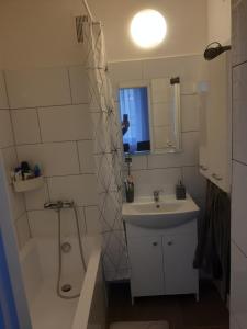 een badkamer met een wastafel, een douche en een bad bij Prague apartment in Most near Golf club, aqua-hipo-autodrom in Most in Most