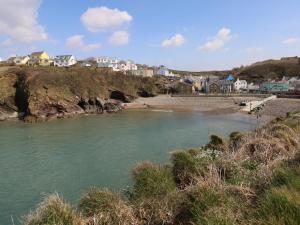a body of water with a beach and houses at Foxglove Cottage in Haverfordwest
